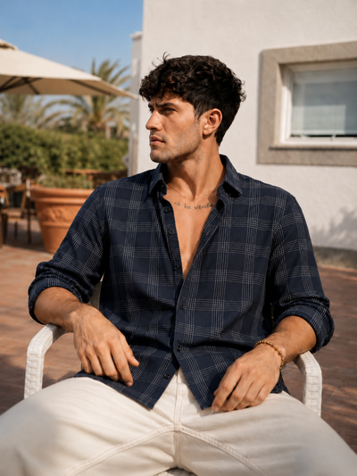 Navy Windowpane Checks Shirt