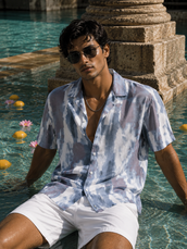 Blue Coastal Blur Blue Half Sleeve Shirt