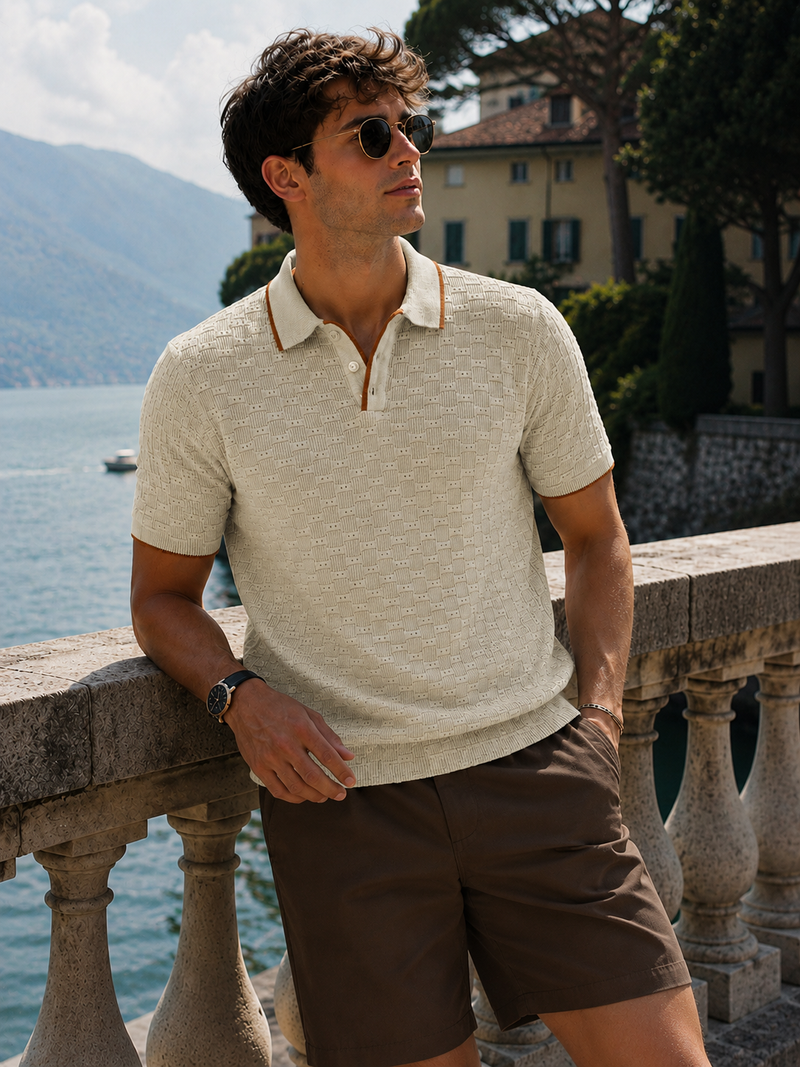 Biscuit Toasted Waffle Flat-Knit Half Sleeve Polo T-Shirt