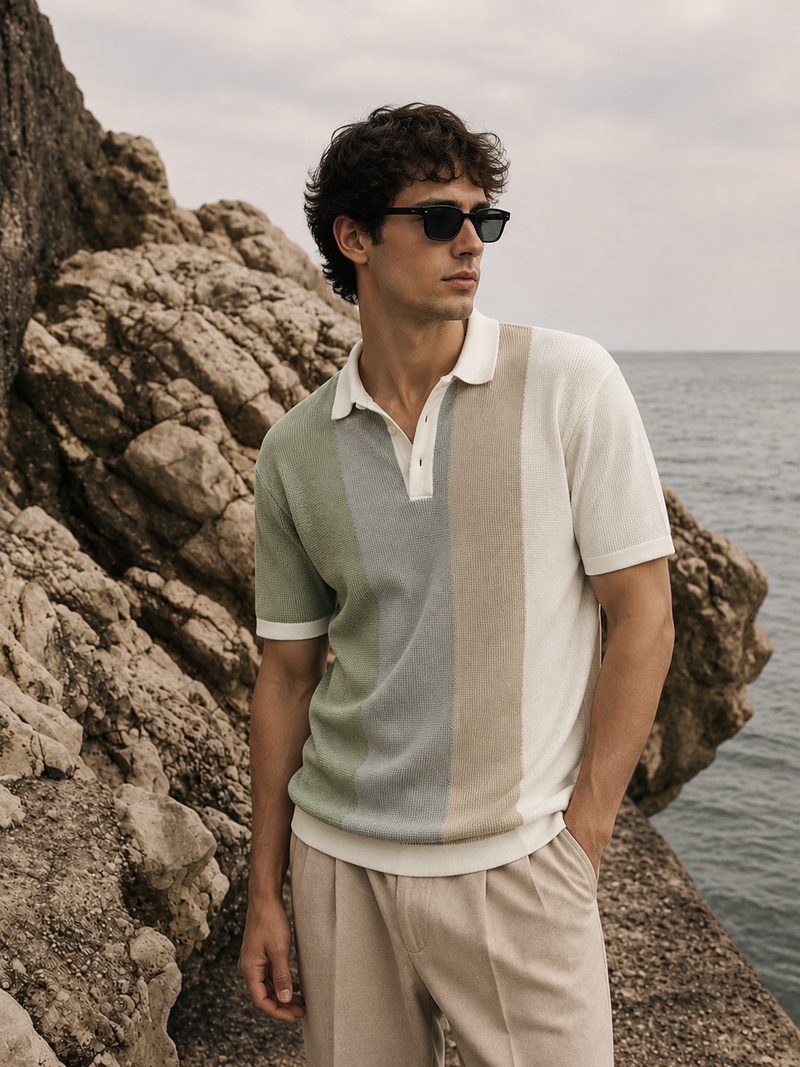 Cream Clayknit Half Sleeve Polo T-Shirt