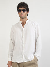 Self Jacquard White Full Sleeve Shirt