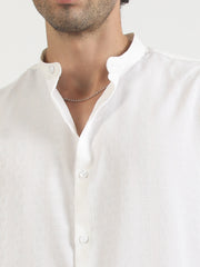 Self Jacquard White Full Sleeve Shirt