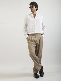 Self Jacquard White Full Sleeve Shirt