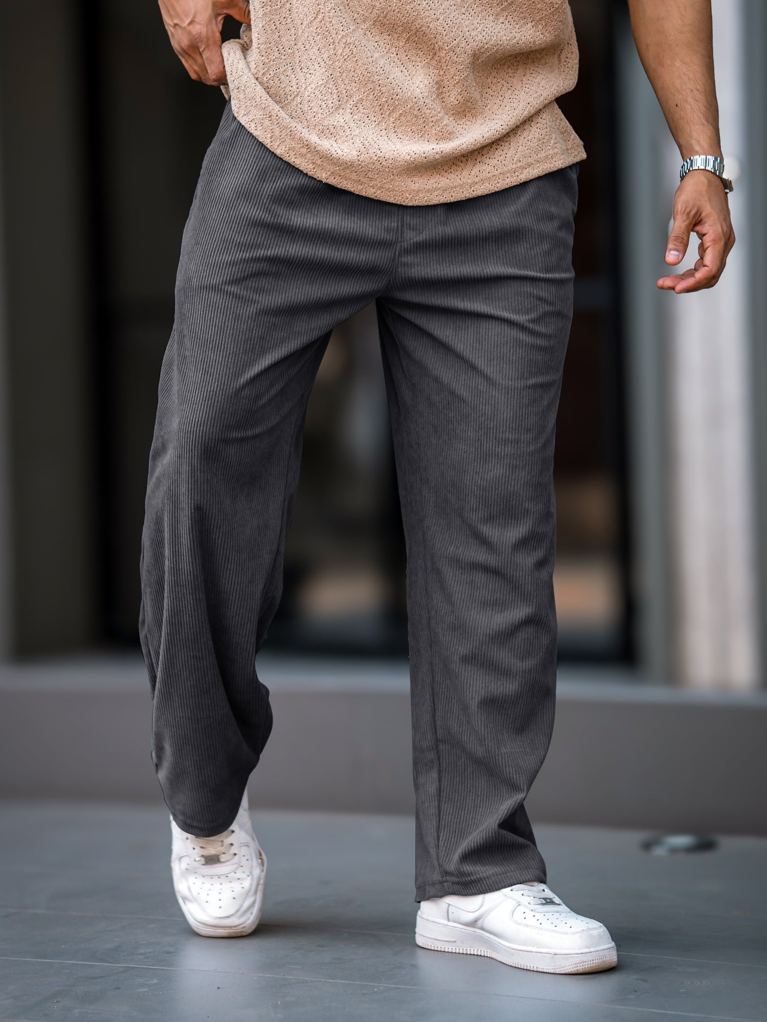 Baggy Fit Grey Corduroy Pant