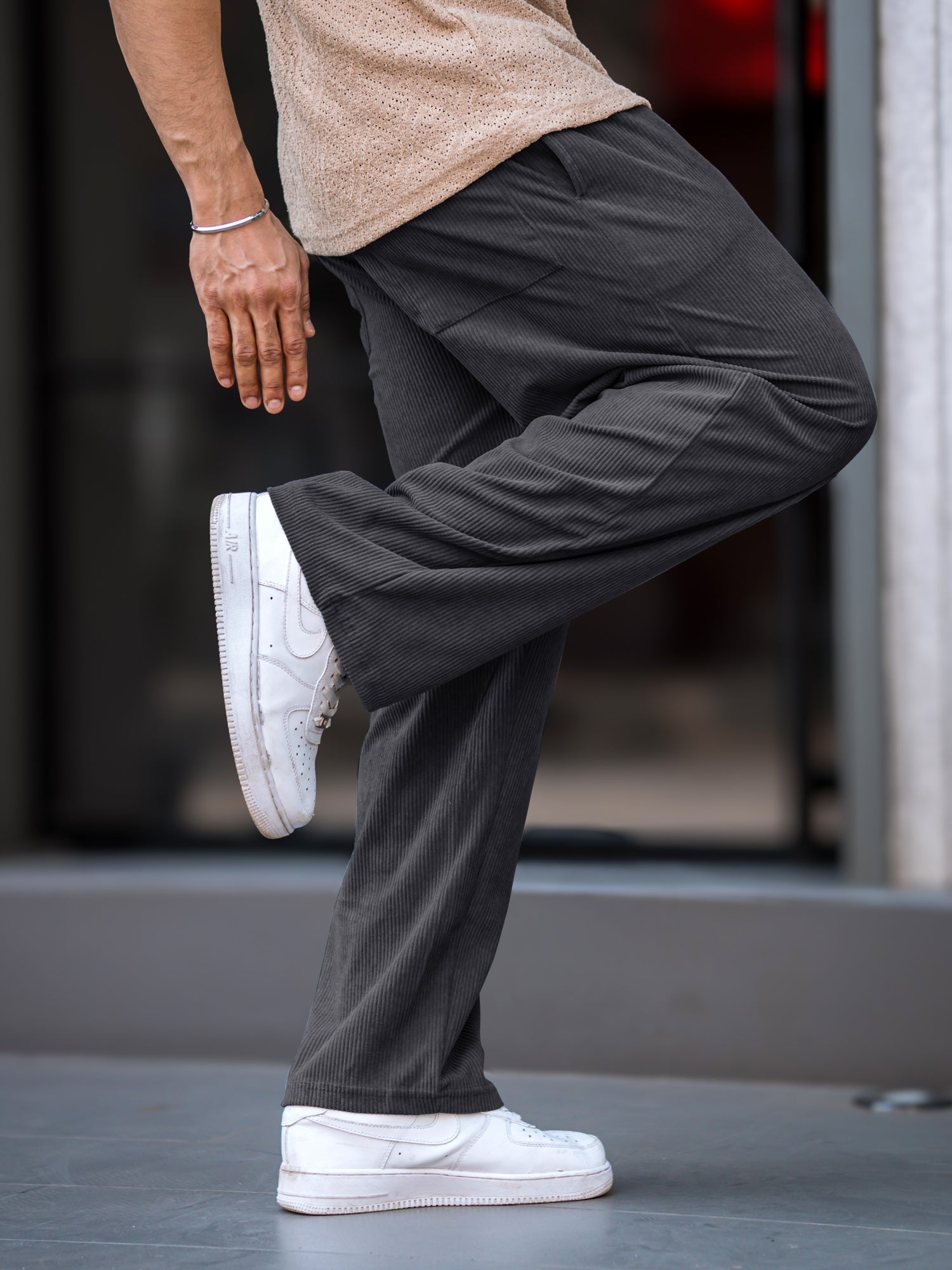 Baggy Fit Grey Corduroy Pant