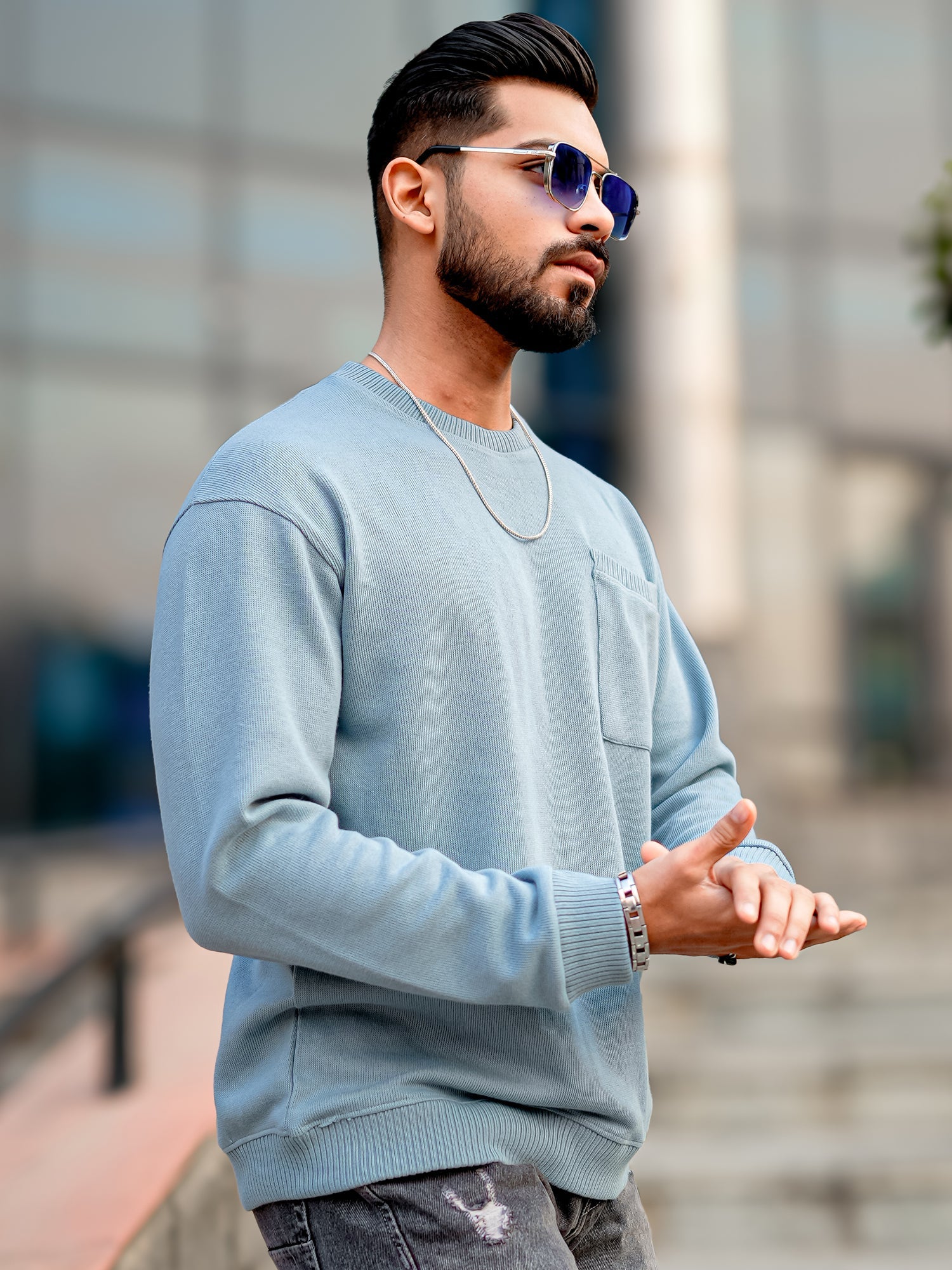 Coarse Knit Light Blue Sweatshirt