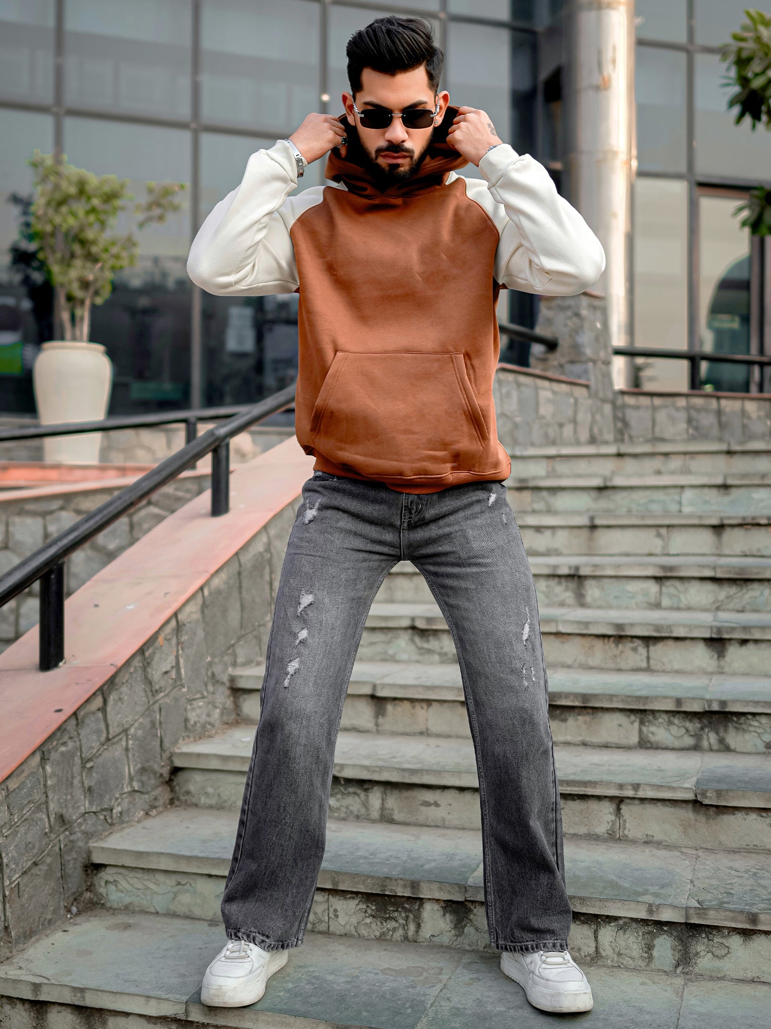 Colorblock Brown, White Sweatshirt