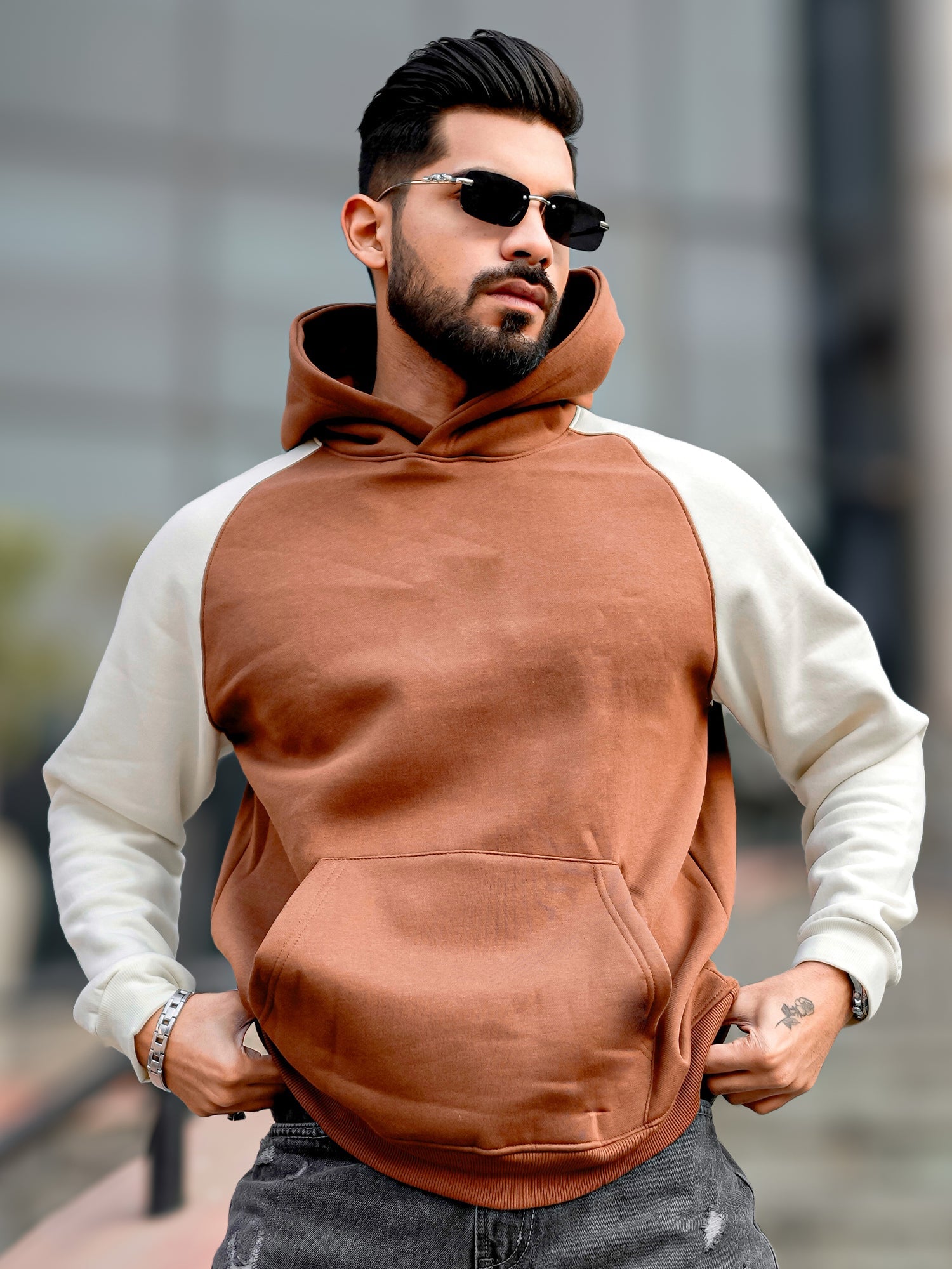 Colorblock Brown, White Sweatshirt