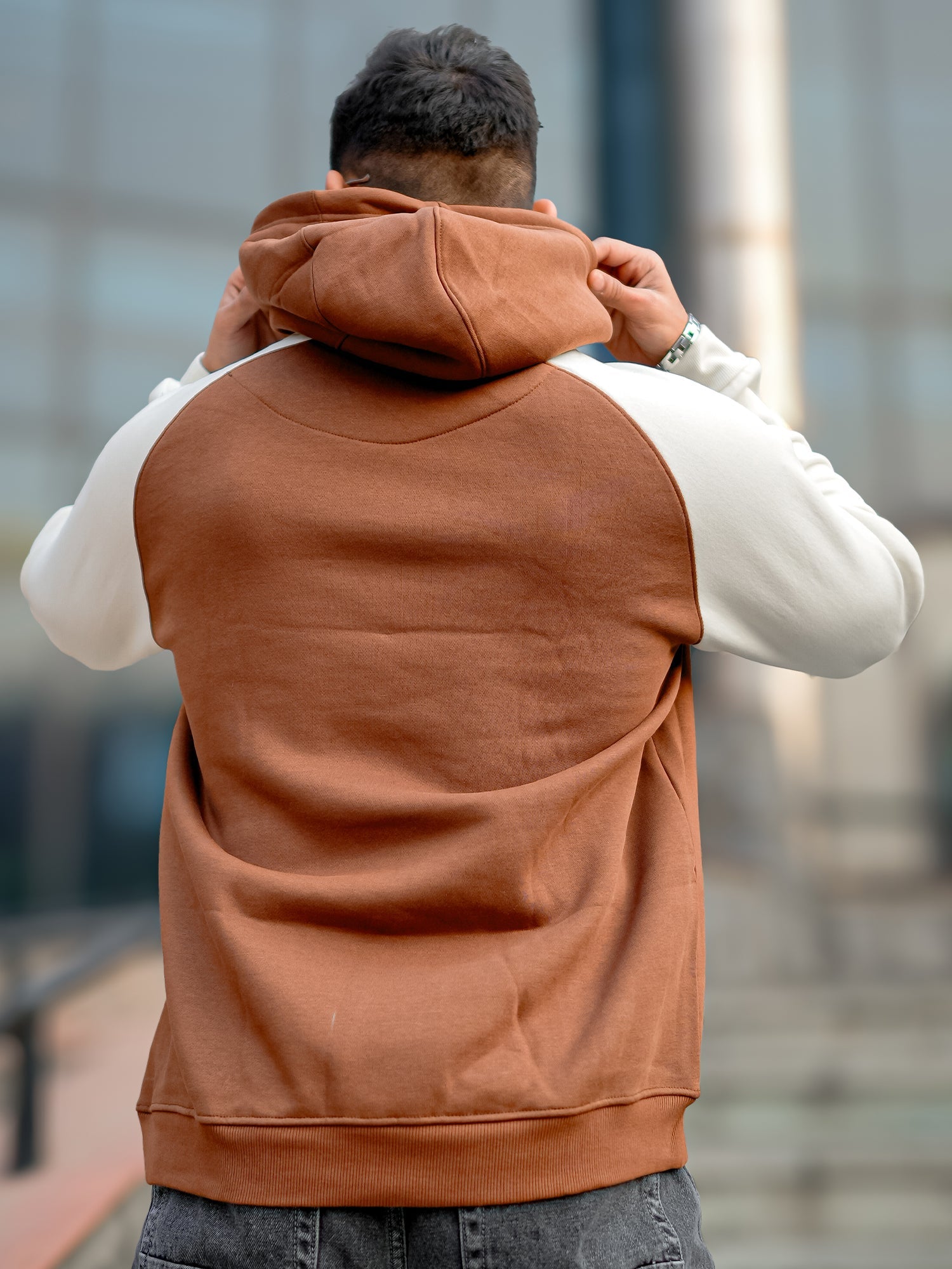 Colorblock Brown, White Sweatshirt