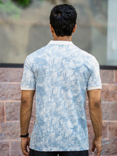 Blue half sleeve burnout spray polo t-shirt for men - view 5