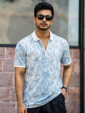 Blue half sleeve burnout spray polo t-shirt for men - view 3
