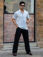 Blue half sleeve burnout spray polo t-shirt for men - view 7