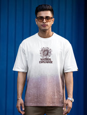 Ombre Sun Half White Half Sleeve T-Shirt