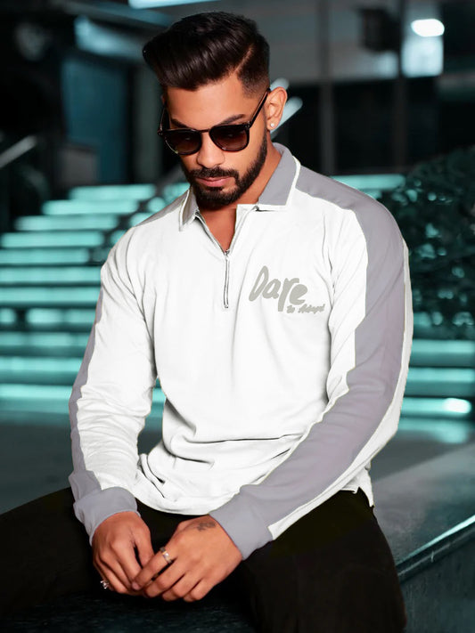 Dare White Oversized Full Sleeve Polo T-Shirt