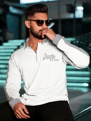 Dare White Oversized Full Sleeve Polo T-Shirt