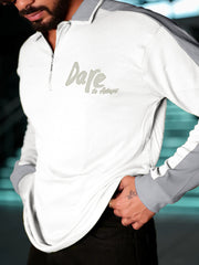 Dare White Oversized Full Sleeve Polo T-Shirt