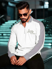 Dare White Oversized Full Sleeve Polo T-Shirt