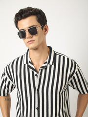 Waffle Flatknit Cotton White Half Sleeve Shirt