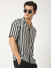 Waffle Flatknit Cotton Black White Half Sleeve Shirt