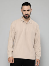 Brooklyn Beige Solid Full Sleeve Polo T-Shirt