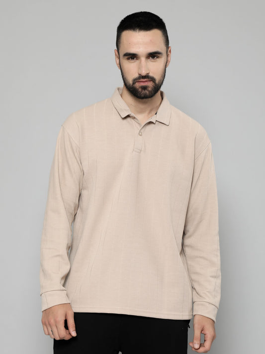 Brooklyn Beige Solid Full Sleeve Polo T-Shirt