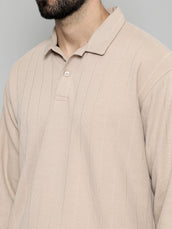 Brooklyn Beige Solid Full Sleeve Polo T-Shirt