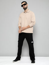 Brooklyn Beige Solid Full Sleeve Polo T-Shirt