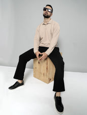Brooklyn Beige Solid Full Sleeve Polo T-Shirt