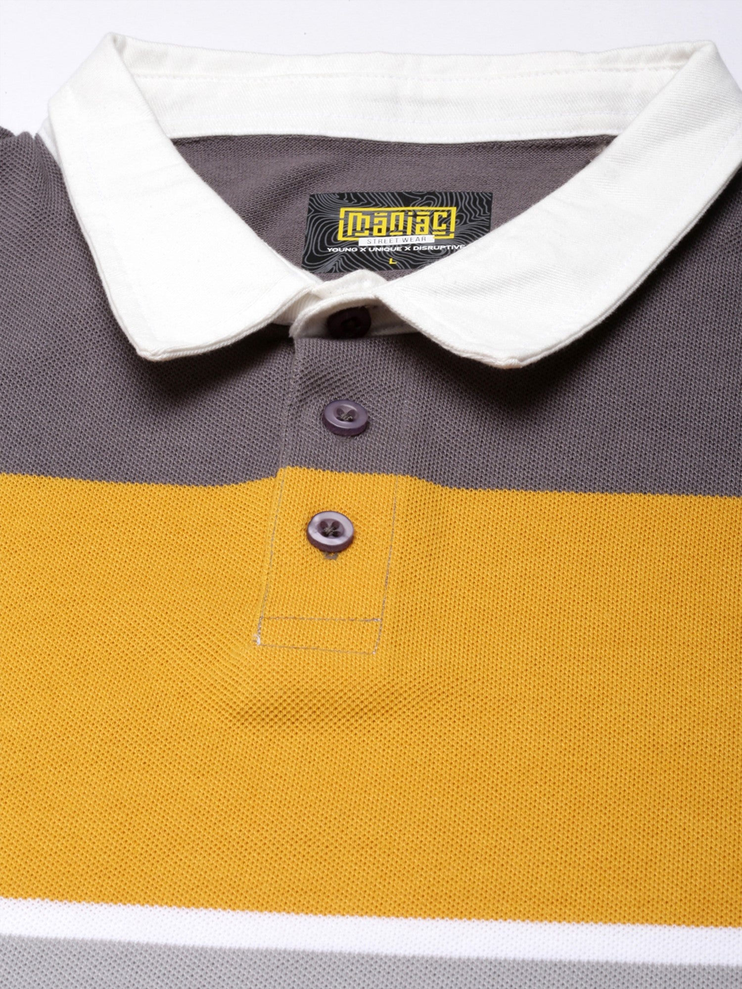 Auto Striped Grey Yellow Polo T-Shirt