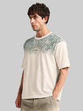 Brooklyn Embroidery Cream Half Sleeve T-Shirt