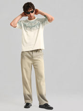 Brooklyn Embroidery Cream Half Sleeve T-Shirt