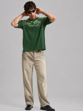 Brooklyn Embroidery Green Half Sleeve T-Shirt