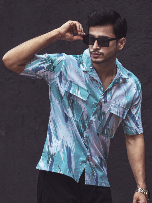 Double Pocket Berly Green Half Sleeve Shirt