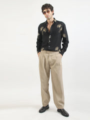 Biloba Leaf Embroidery Black Full Sleeve Shirt