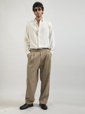 Blowball Flower Embroidery Cream Full Sleeve Shirt