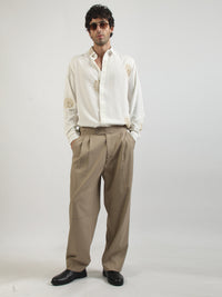 Blowball Flower Embroidery Cream Full Sleeve Shirt