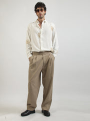 Blowball Flower Embroidery Cream Full Sleeve Shirt
