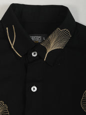Biloba Leaf Embroidery Black Full Sleeve Shirt