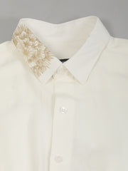 Blowball Flower Embroidery Cream Full Sleeve Shirt