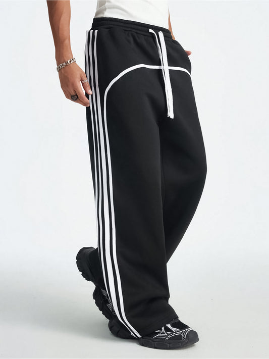 Baggy Fit Side Tapped Black Pant