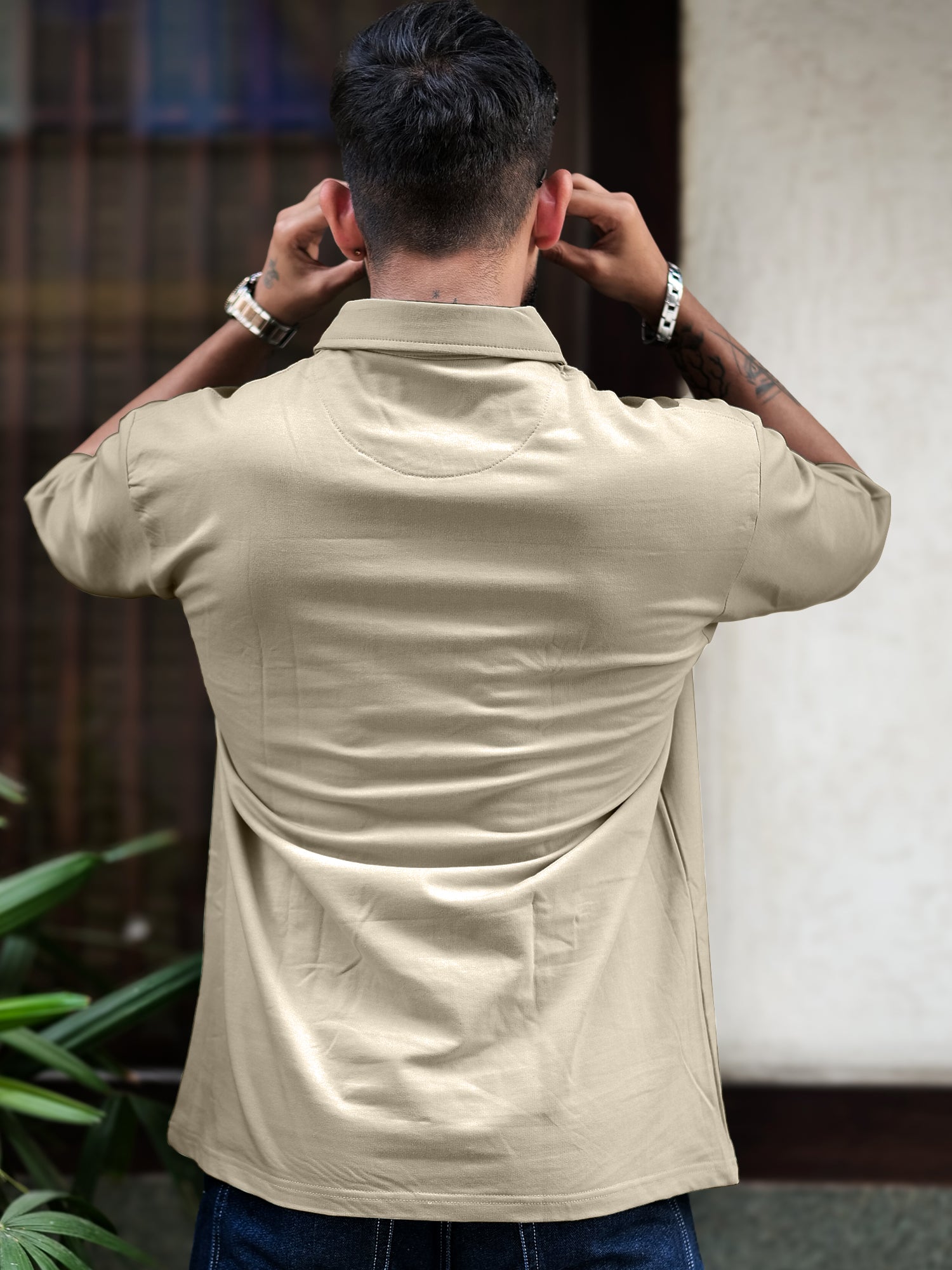 Bold Vertical Stripe Biscuit Polo Tshirt