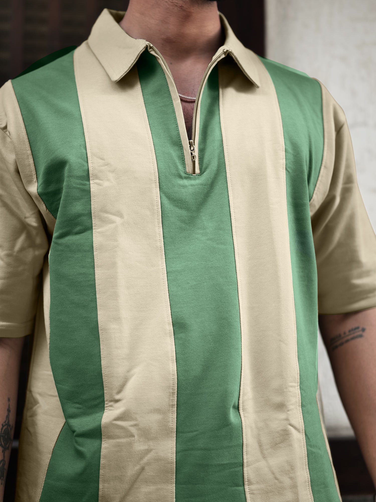 Bold Vertical Stripe Biscuit Polo Tshirt