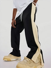 Black baggy side core pants for men