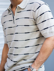 Beige half sleeve glitchline polo t-shirt for men - view 2