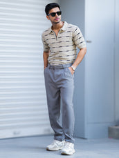 Beige half sleeve glitchline polo t-shirt for men - view 7