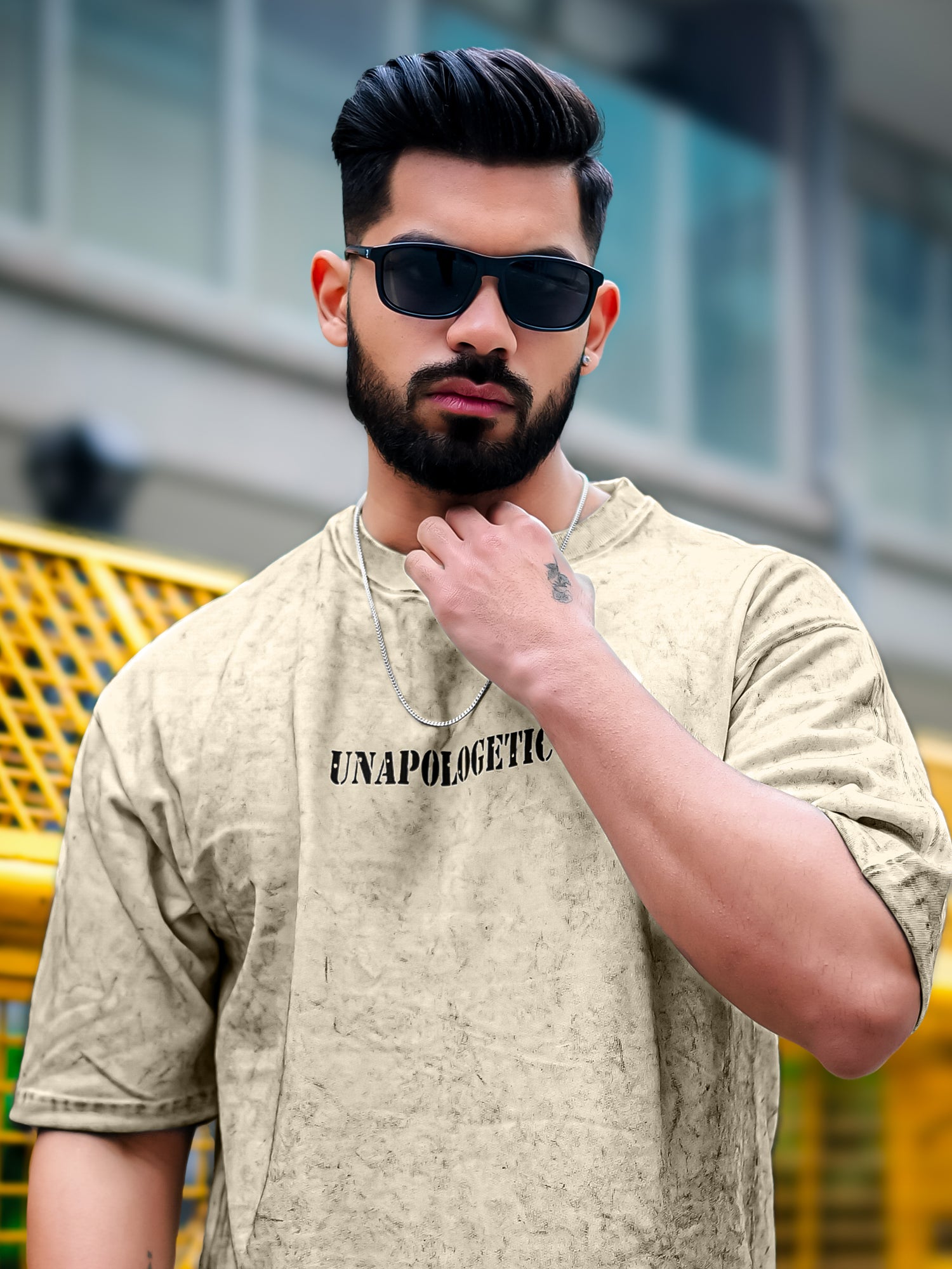 Vintage Hand Print Half white T-Shirt