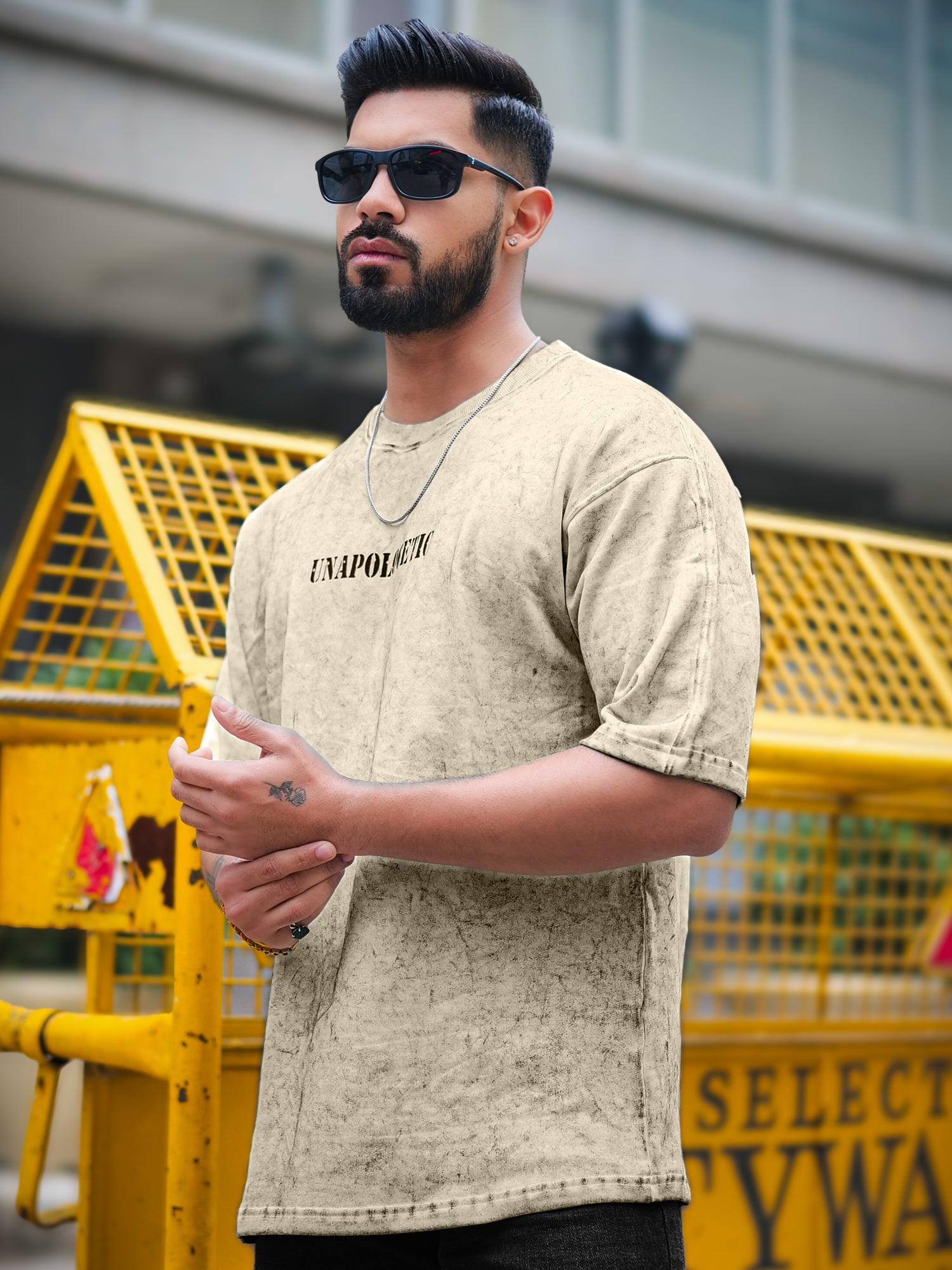 Vintage Hand Print Half white T-Shirt