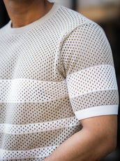 Resort Beige White Flatknit Half Sleeve T-Shirt