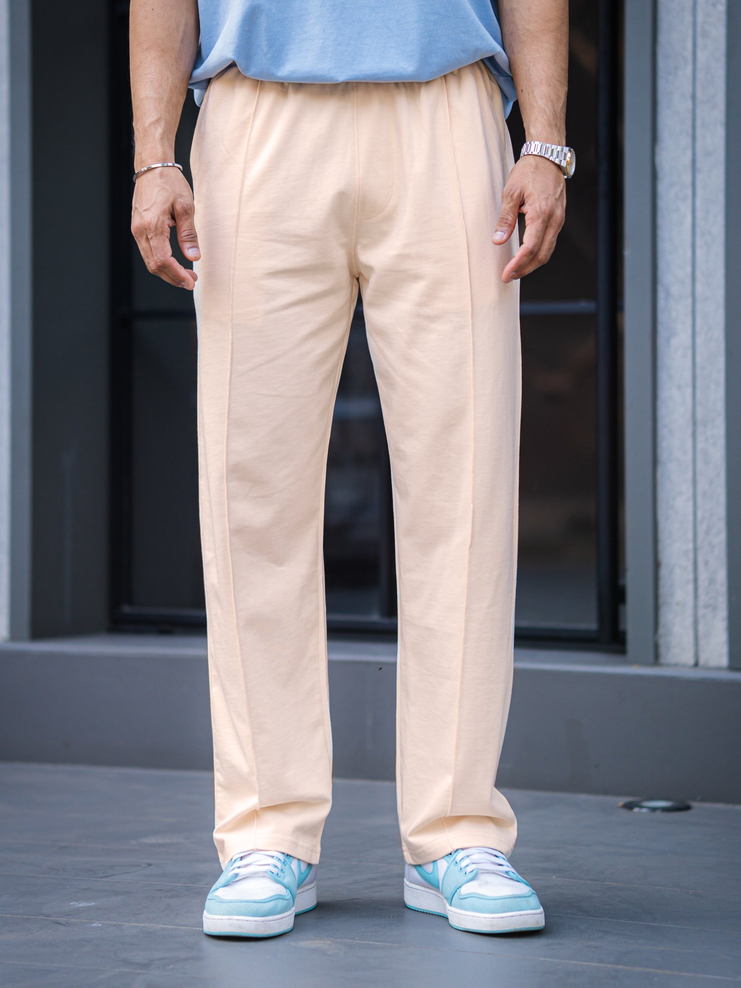 Baggy Fit Cream Pleat Pant