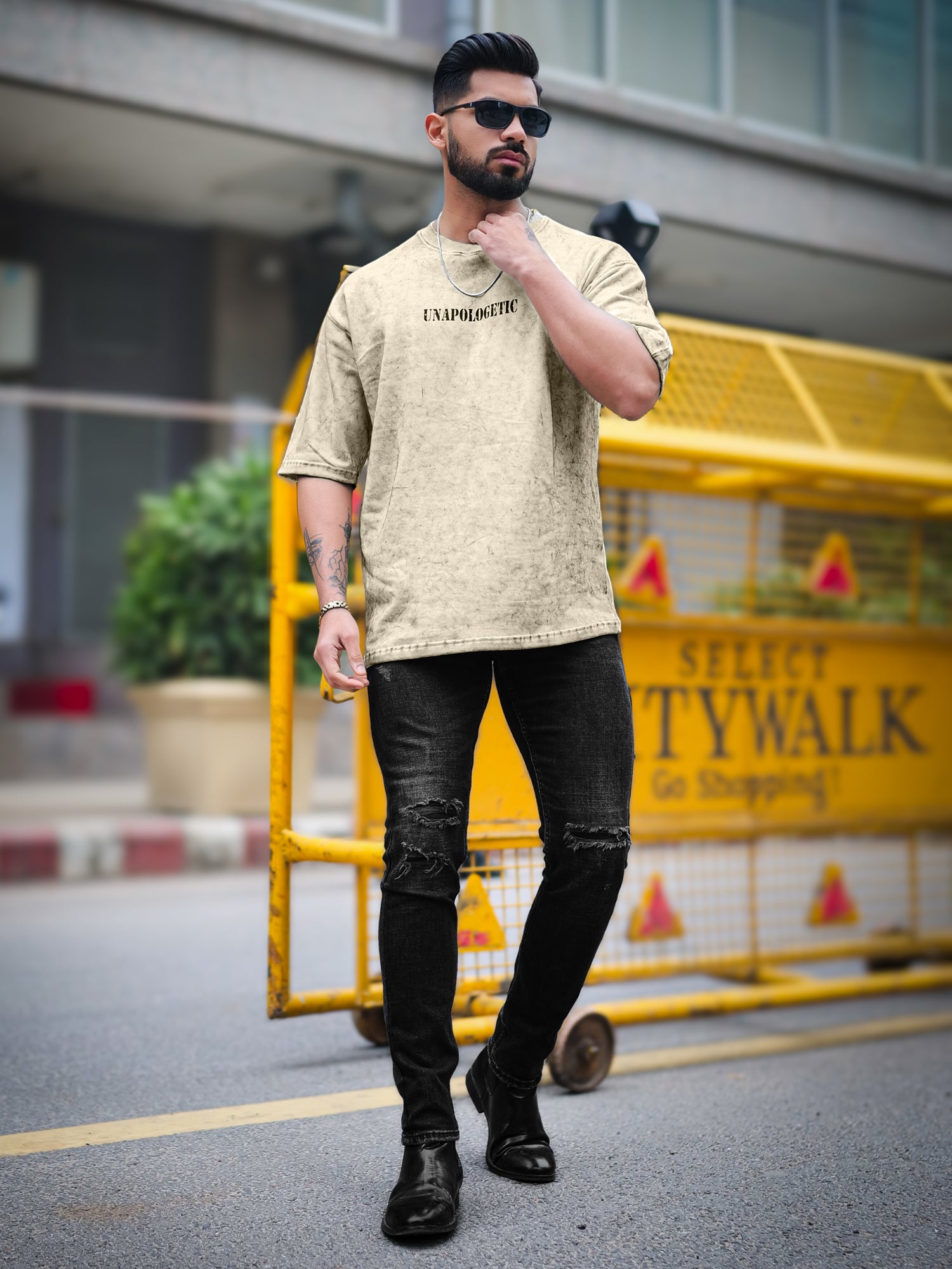 Vintage Hand Print Half white T-Shirt